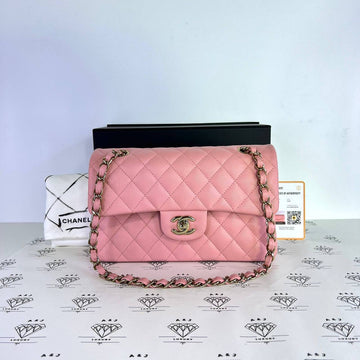 [PRE LOVED] Chanel Small Classic Double Flap in Pink Caviar Leather Light Gold HW (microchipped)