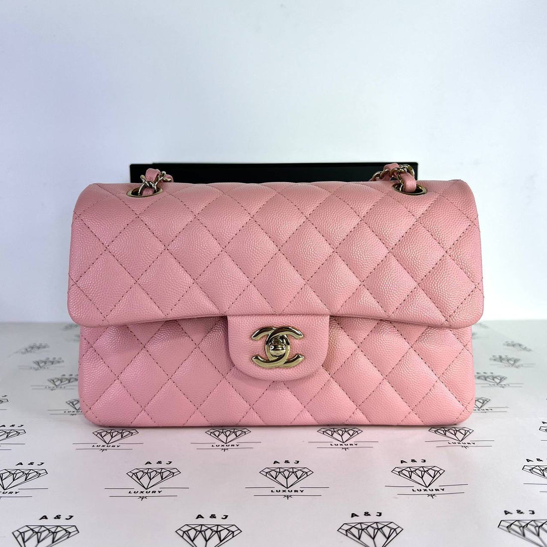 [PRE LOVED] Chanel Small Classic Double Flap in Pink Caviar Leather Light Gold HW (microchipped)