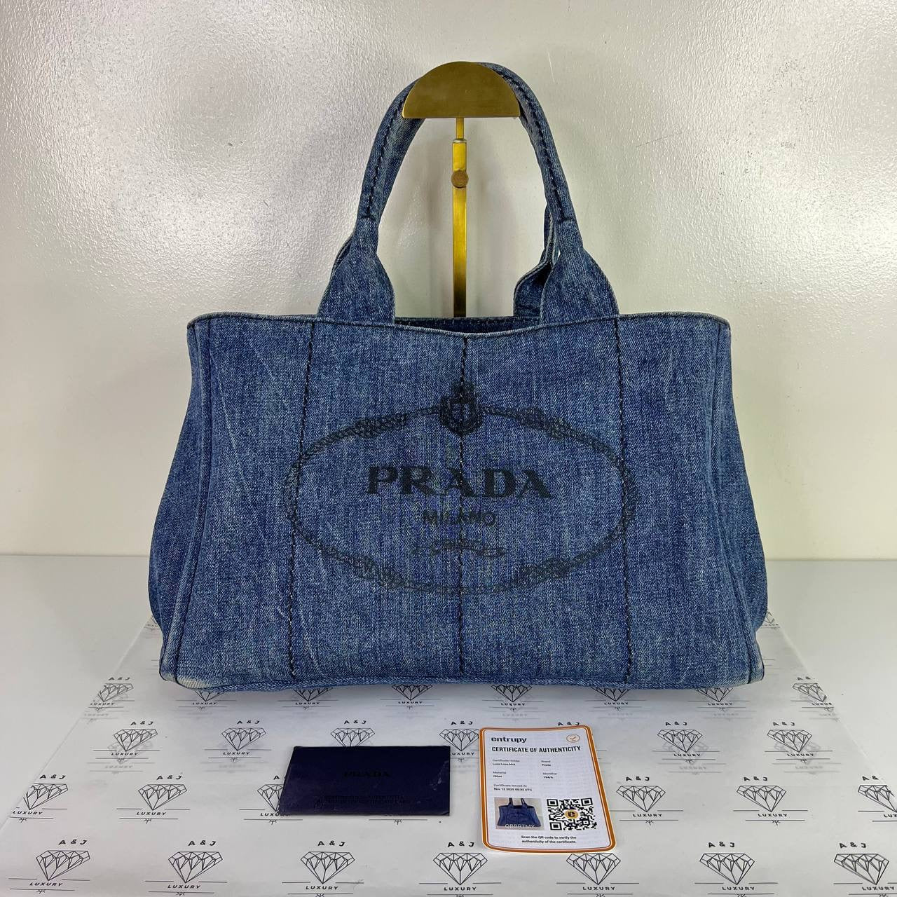 [PRE LOVED] Prada B1877B Canapa Medium in Denim GHW