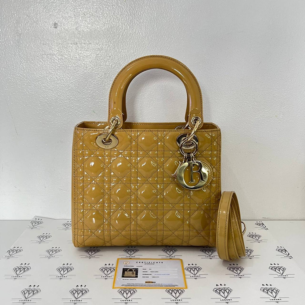 [PRE LOVED] Christian Dior Lady D Medium in Beige Patent Leather Light Gold HW (2011)