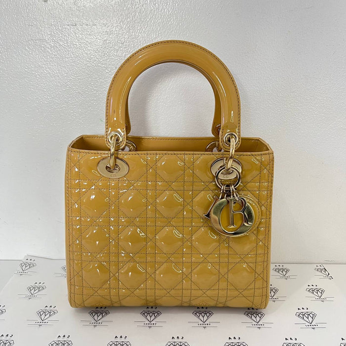 [PRE LOVED] Christian Dior Lady D Medium in Beige Patent Leather Light Gold HW (2011)