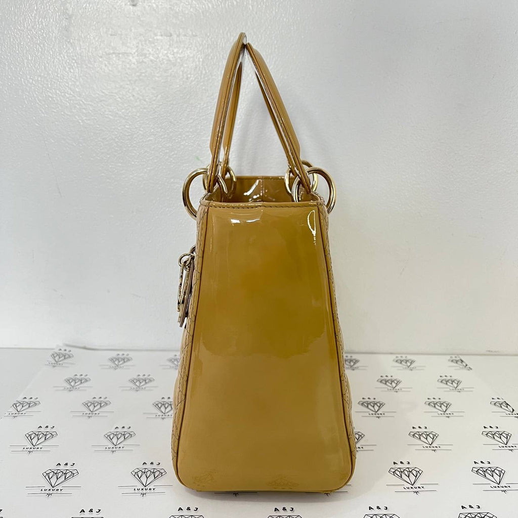 [PRE LOVED] Christian Dior Lady D Medium in Beige Patent Leather Light Gold HW (2011)