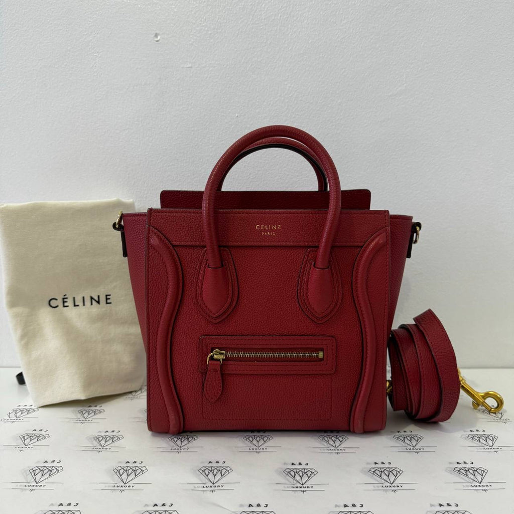 [PRE LOVED] Celine Nano Luggage in Red Drummed Calfskin Leather GHW