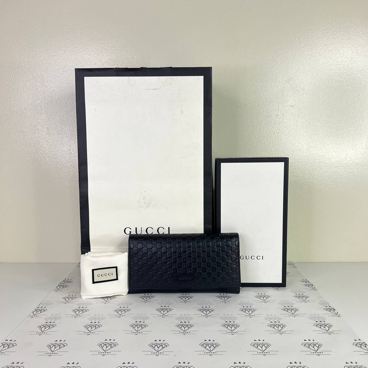 [PRE LOVED] Gucci Guccissima Long Flap Wallet in Black GHW