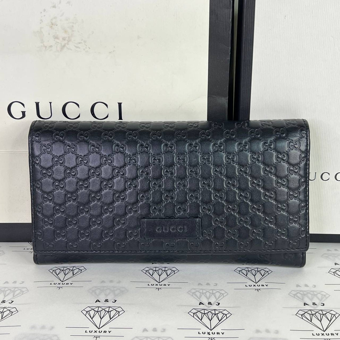 [PRE LOVED] Gucci Guccissima Long Flap Wallet in Black GHW