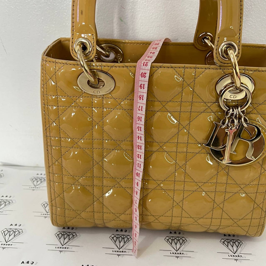 [PRE LOVED] Christian Dior Lady D Medium in Beige Patent Leather Light Gold HW (2011)