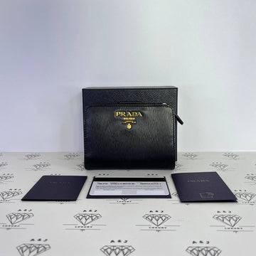 [PRE LOVED] Prada 1ML018 Compact Wallet in Black/Red Vitello Move GHW
