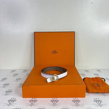 [PRE LOVED] Hermes Clou De Selle Buckle Reversible Belt in White/Nata RGHW Size 85 (Stamp A - 2017)