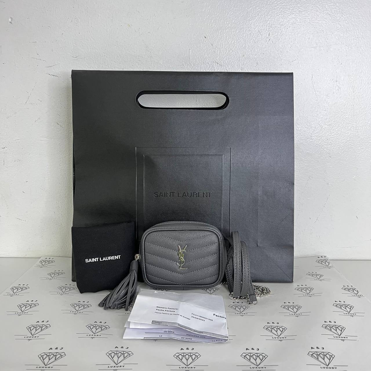 [PRE LOVED] YSL Micro Lou in Gray Grain De Poudre Leather SHW