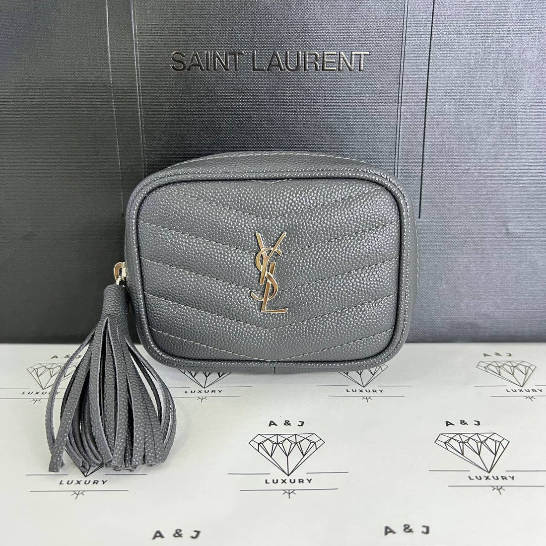 [PRE LOVED] YSL Micro Lou in Gray Grain De Poudre Leather SHW