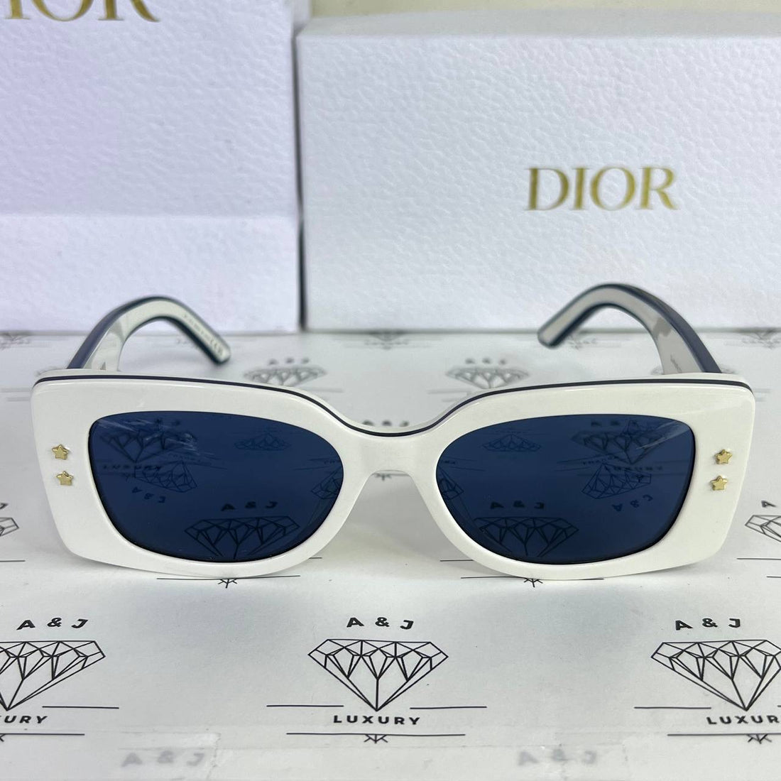 [PRE LOVED] Christian Dior Pacific S1U Sunglasses in White with Blue leather trims