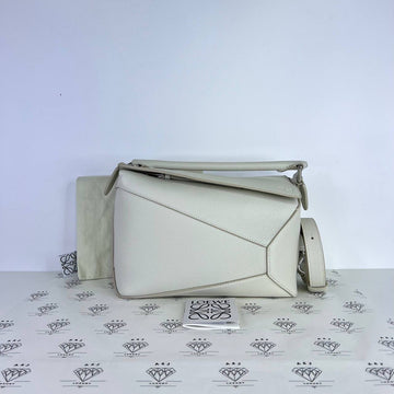 [PRE LOVED] Loewe Small Puzzle Edge in Soft White Grained Leather SHW