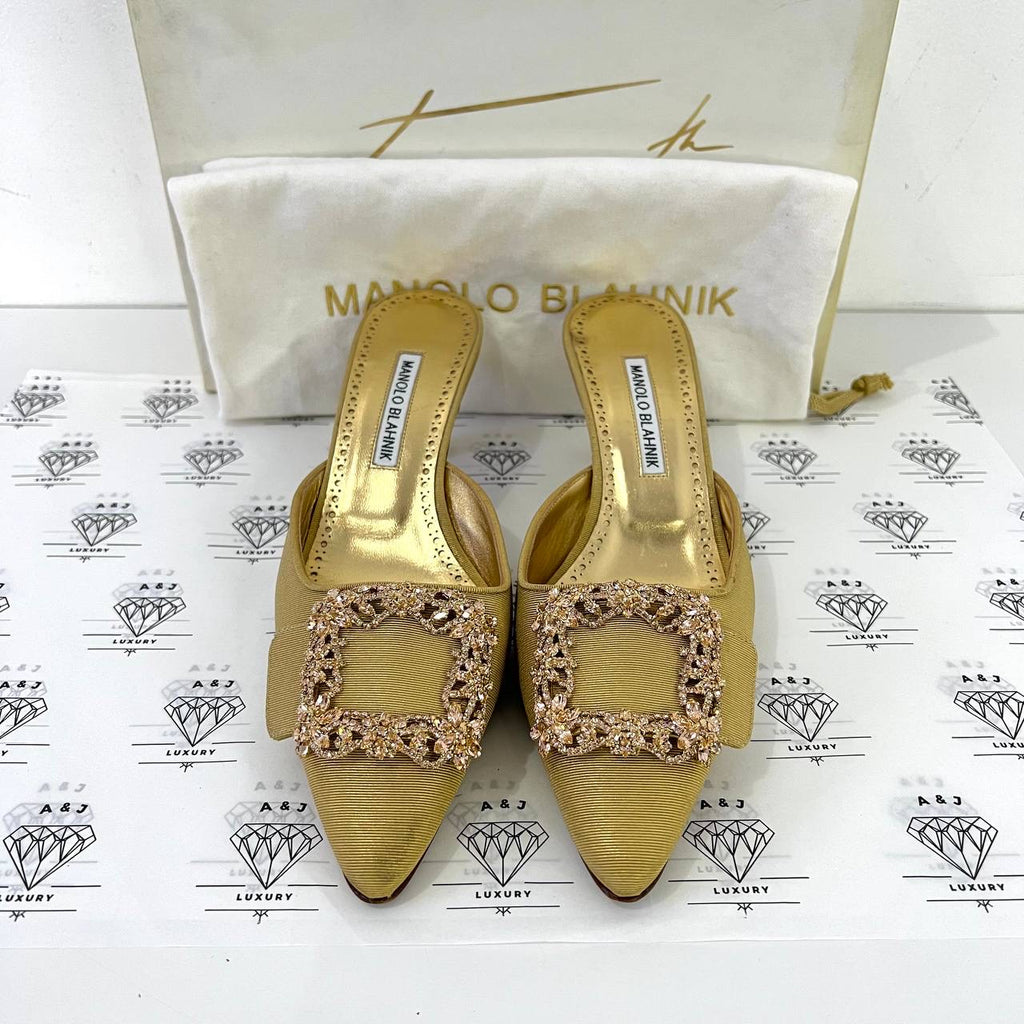 [PRE LOVED] Manolo Blahnik Gold Mules in Size 38