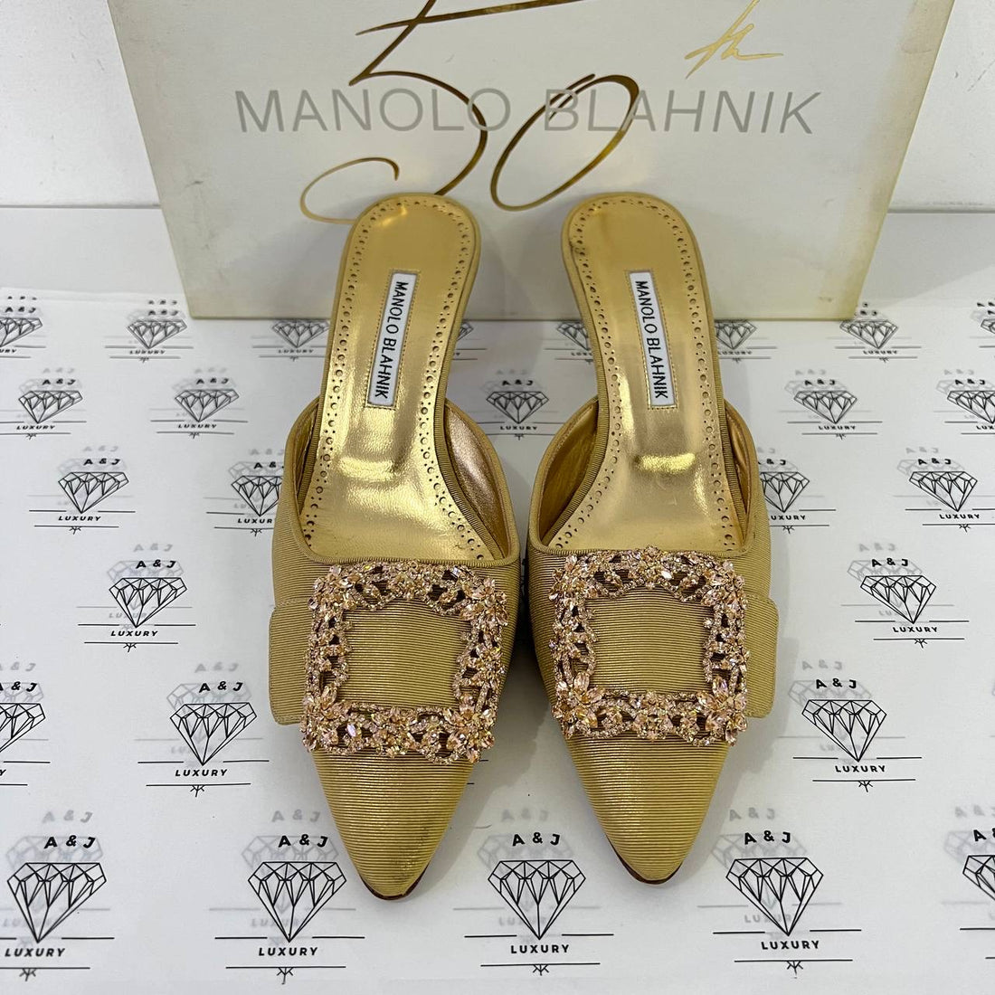 [PRE LOVED] Manolo Blahnik Gold Mules in Size 38