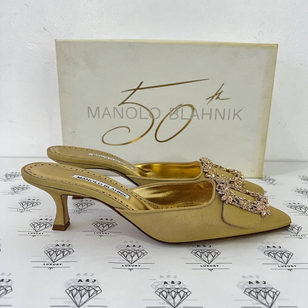 [PRE LOVED] Manolo Blahnik Gold Mules in Size 38