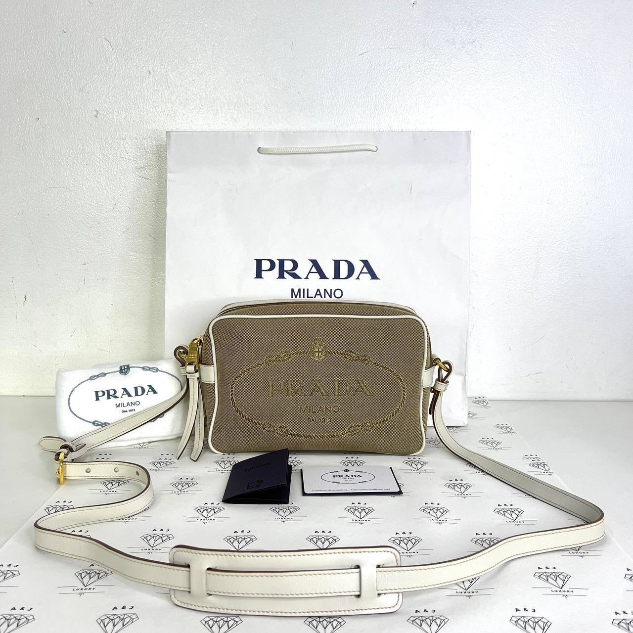 [PRE LOVED] Prada 1BH089 Logo Jacquard Sling in Corda/Talco GHW