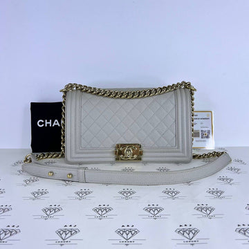 [PRE LOVED] Chanel Old Medium Leboy in Light Gray Caviar Leather Light Gold HW (Series 29)
