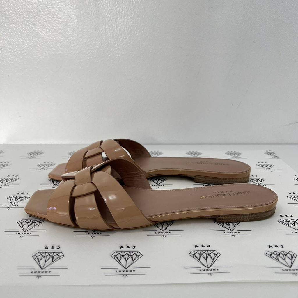 [PRE LOVED] Yves Saint Laurent Tribute Flats in Beige Patent Leather Size 39EU