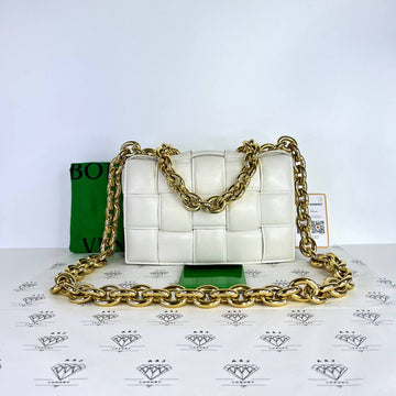 [PRE LOVED] Bottega Veneta Cassette Chain in White GHW