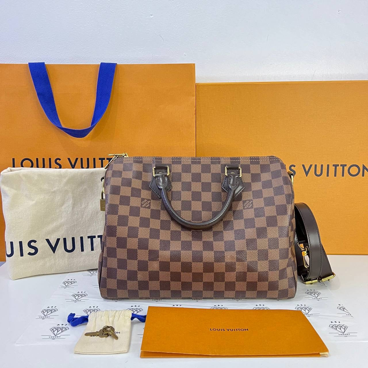 [PRE LOVED] Louis Vuitton Speedy Bandouliere 30 in Damier Ebene Canvass with GC initials (LA1119)