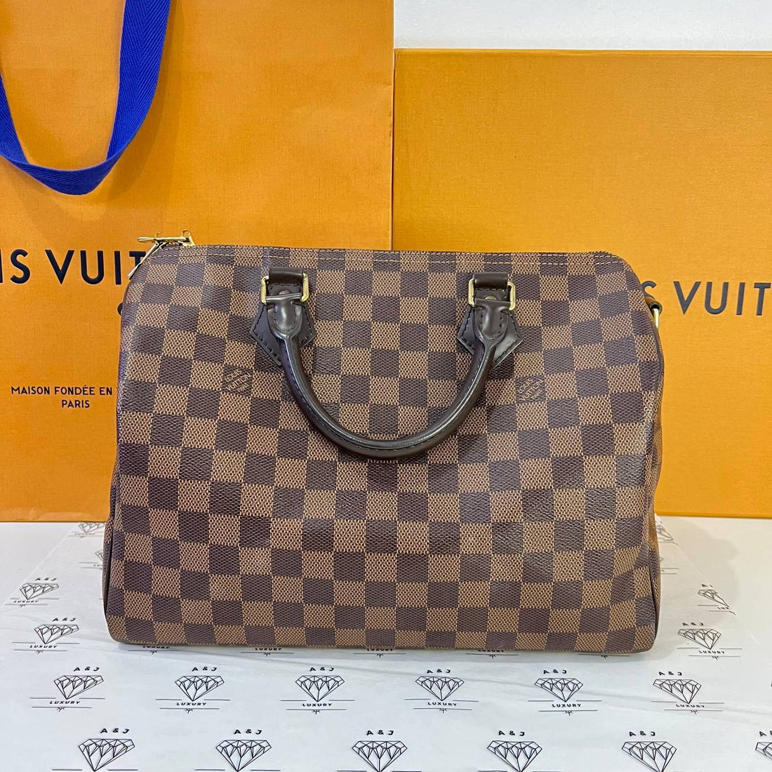 [PRE LOVED] Louis Vuitton Speedy Bandouliere 30 in Damier Ebene Canvass with GC initials (LA1119)