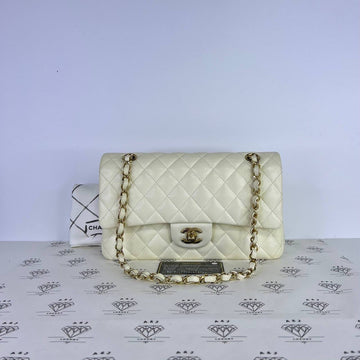 [PRE LOVED] Chanel Classic Medium Double Flap in White Caviar Leather Light Gold HW (Series 26)