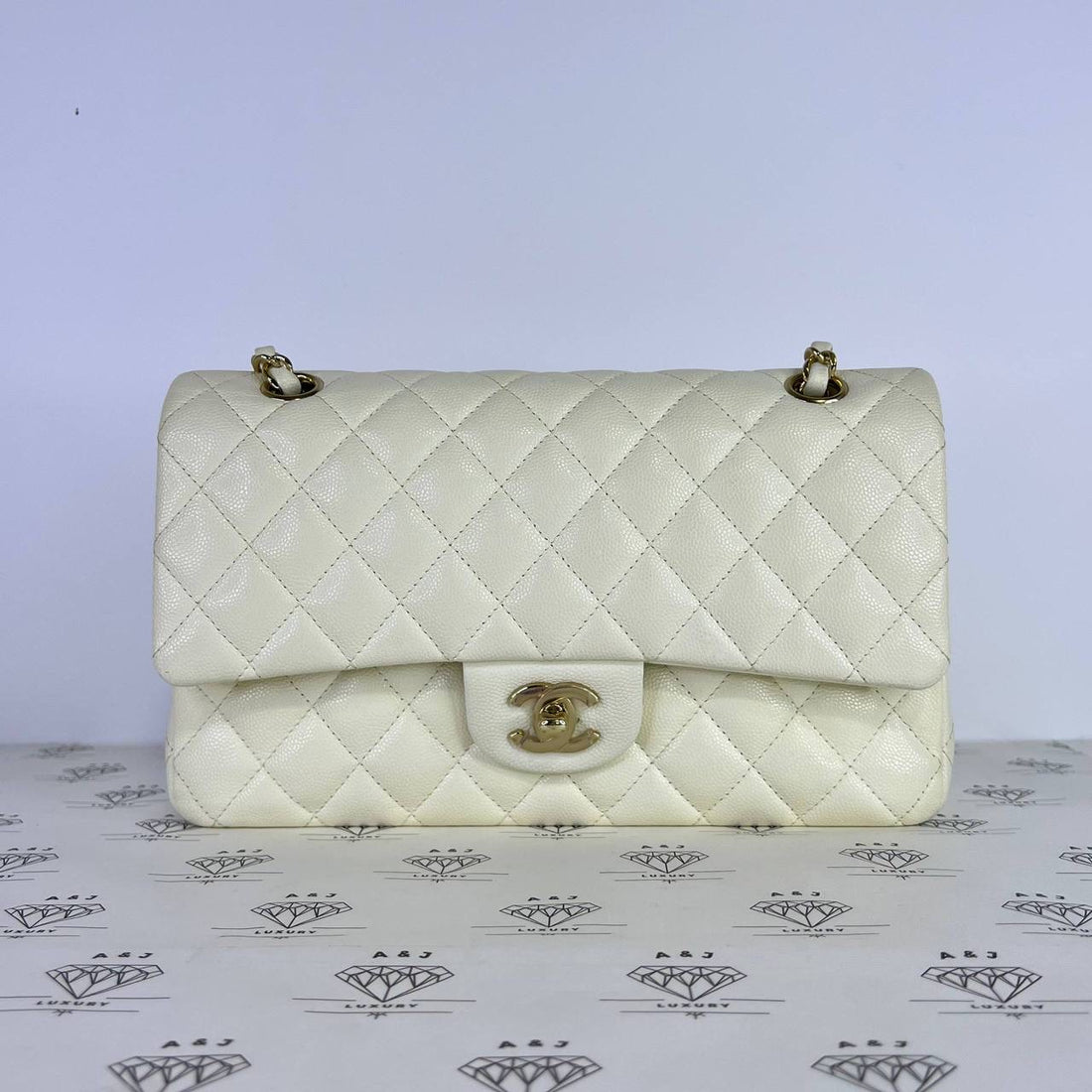 [PRE LOVED] Chanel Classic Medium Double Flap in White Caviar Leather Light Gold HW (Series 26)