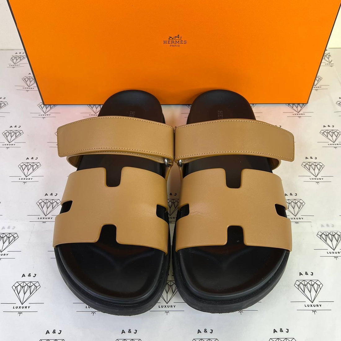 [PRE LOVED] Hermes Mens Chypre Sandals in Tan Size 39EU