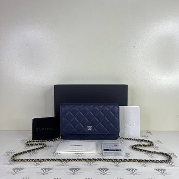 [PRE LOVED] Chanel Classic Wallet on Chain in Navy Blue Caviar Leather GHW (microchipped)