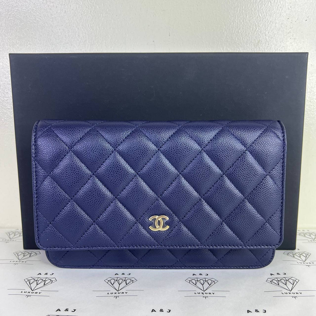 [PRE LOVED] Chanel Classic Wallet on Chain in Navy Blue Caviar Leather GHW (microchipped)