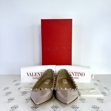 [PRE LOVED] Valentino Rockstud Flats in Beige Patent Leather Size 37EU