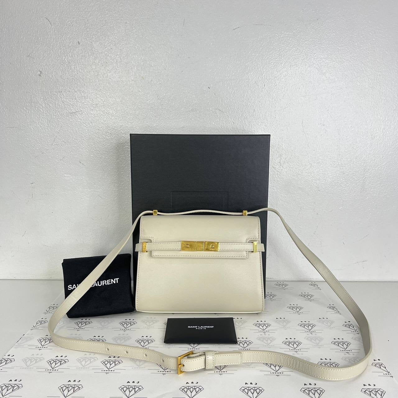[PRE LOVED] YSL Mini Manhattan in Blanc Vintage Box Leather GHWQ