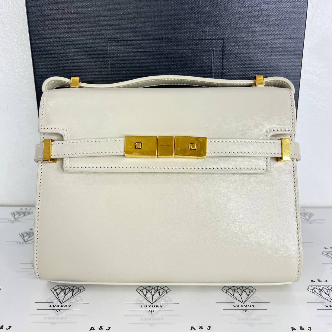 [PRE LOVED] YSL Mini Manhattan in Blanc Vintage Box Leather GHWQ