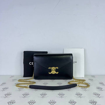 [PRE LOVED] Celine Margo Triomphe Wallet on Chain in Black Calfskin Leather GHW