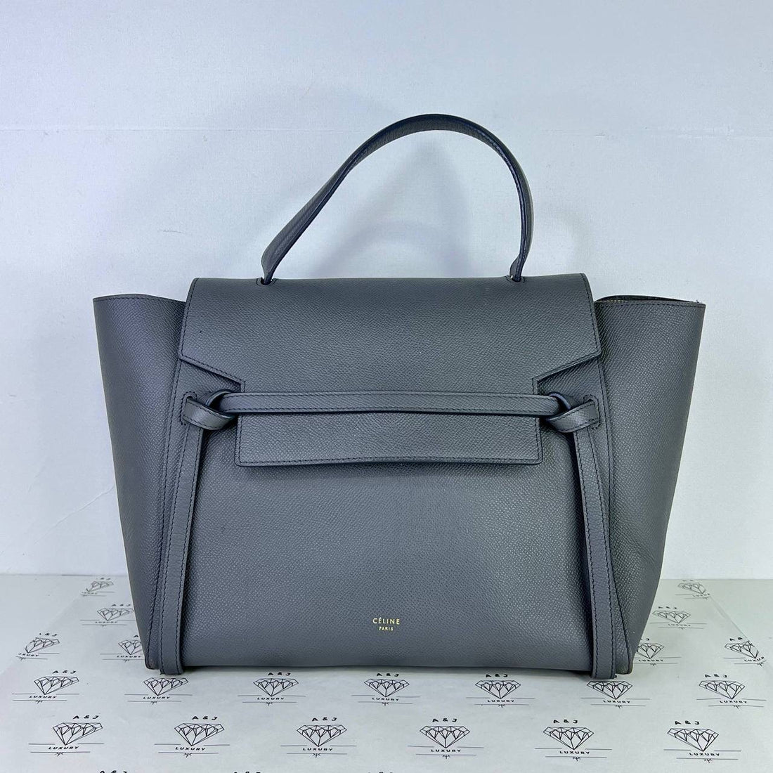 [PRE LOVED] Celine Mini Belt Bag in Gray Grained Calfskin Leather GHW