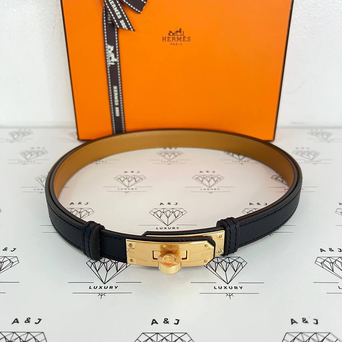 [BRAND NEW] Hermes Kelly 18 Belt in Black RGHW (Stamp B - 2023)