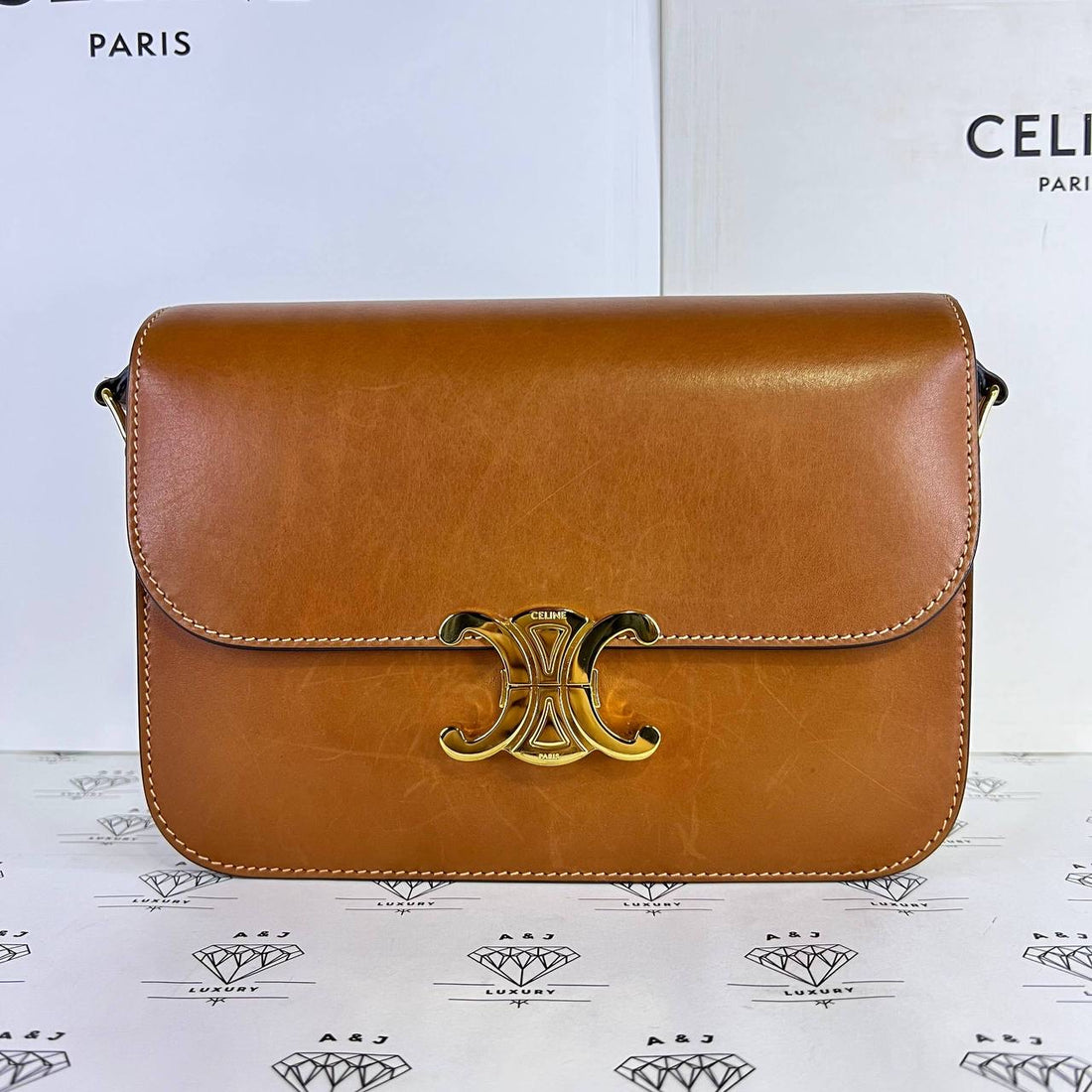 [PRE LOVED] Celine Classique Triomphe in Tan Calfskin Leather GHW