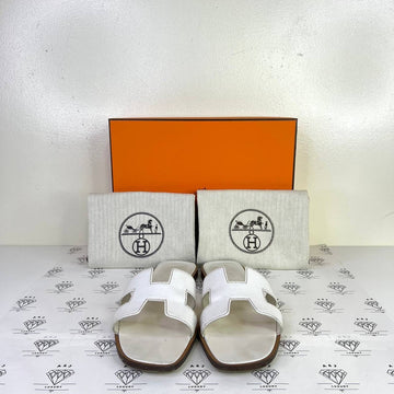 [PRE LOVED] Hermes Oran Sandals in White Size 39EU