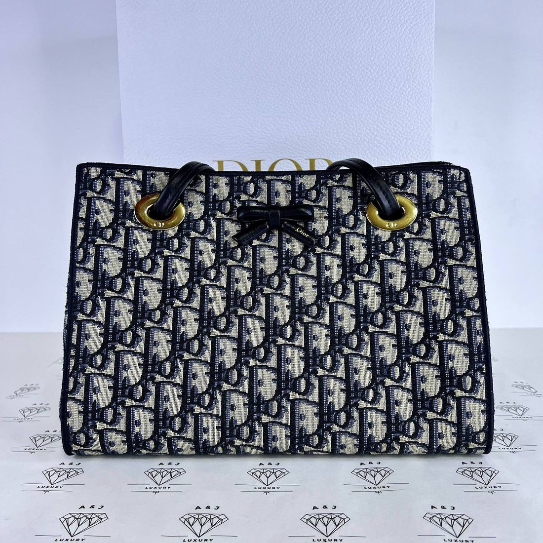 [PRE LOVED] Christian Dior Medium Promenade in Blue Oblique Jacquard GHW (2026)