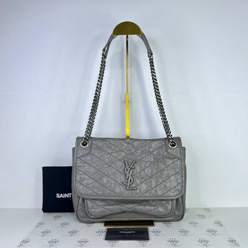 [PRE LOVED] YSL Medium Nikki in Gray Crinkled Matelasse Leather SHW