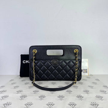 [PRE LOVED] Chanel 23S Collection Small Graphic Catch Tote in Black Lambskin Leather GHW (microchipped)