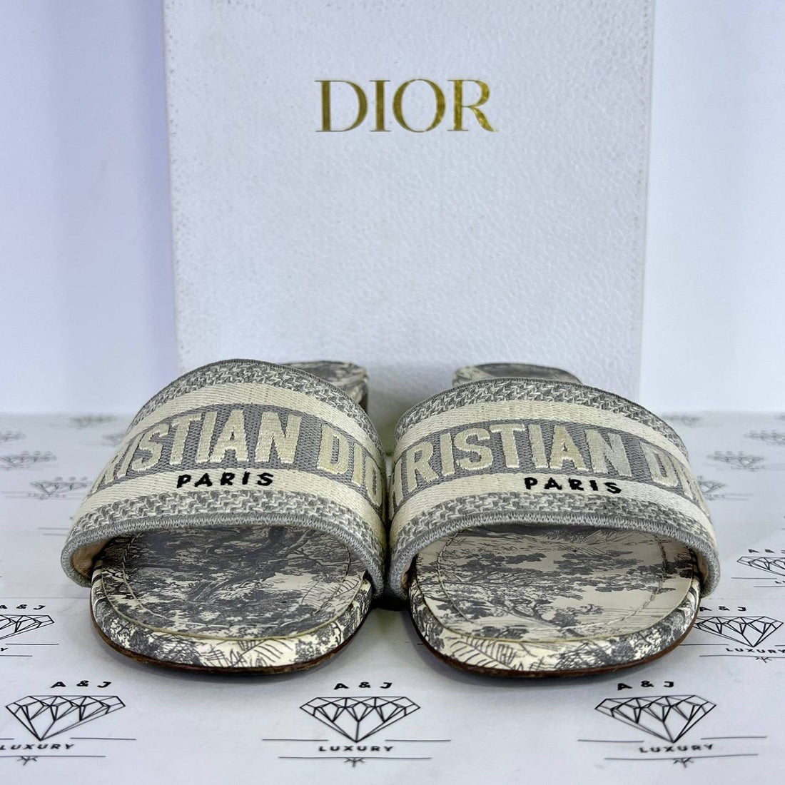 [PRE LOVED] Christian Dior Dway Heeled Slides in Gray Size 36EU