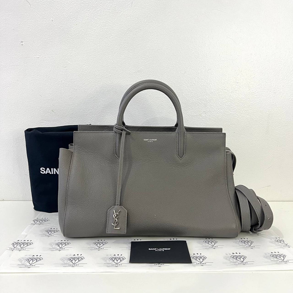 [PRE LOVED] YSL Cabas 2-way Bag in Gray Grained Leather SHW