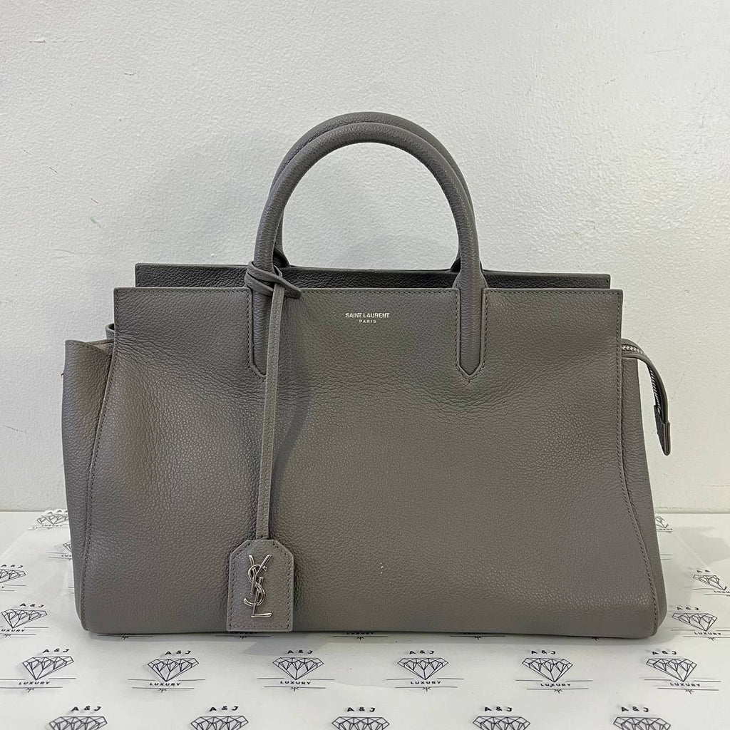 [PRE LOVED] YSL Cabas 2-way Bag in Gray Grained Leather SHW