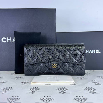 [PRE LOVED] Chanel Classic Long Flap Wallet in Black Caviar GHW (microchipped)