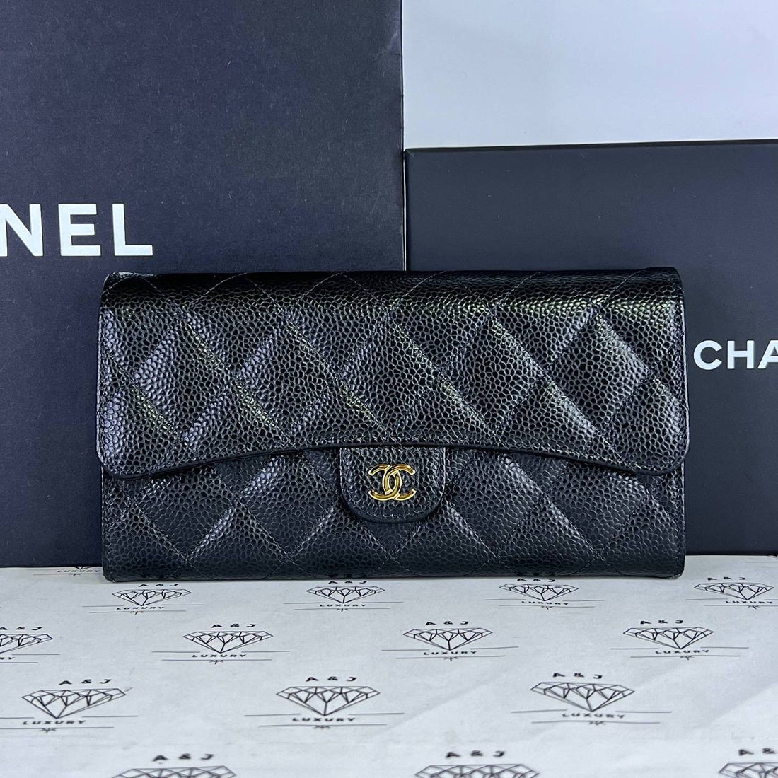 [PRE LOVED] Chanel Classic Long Flap Wallet in Black Caviar GHW (microchipped)