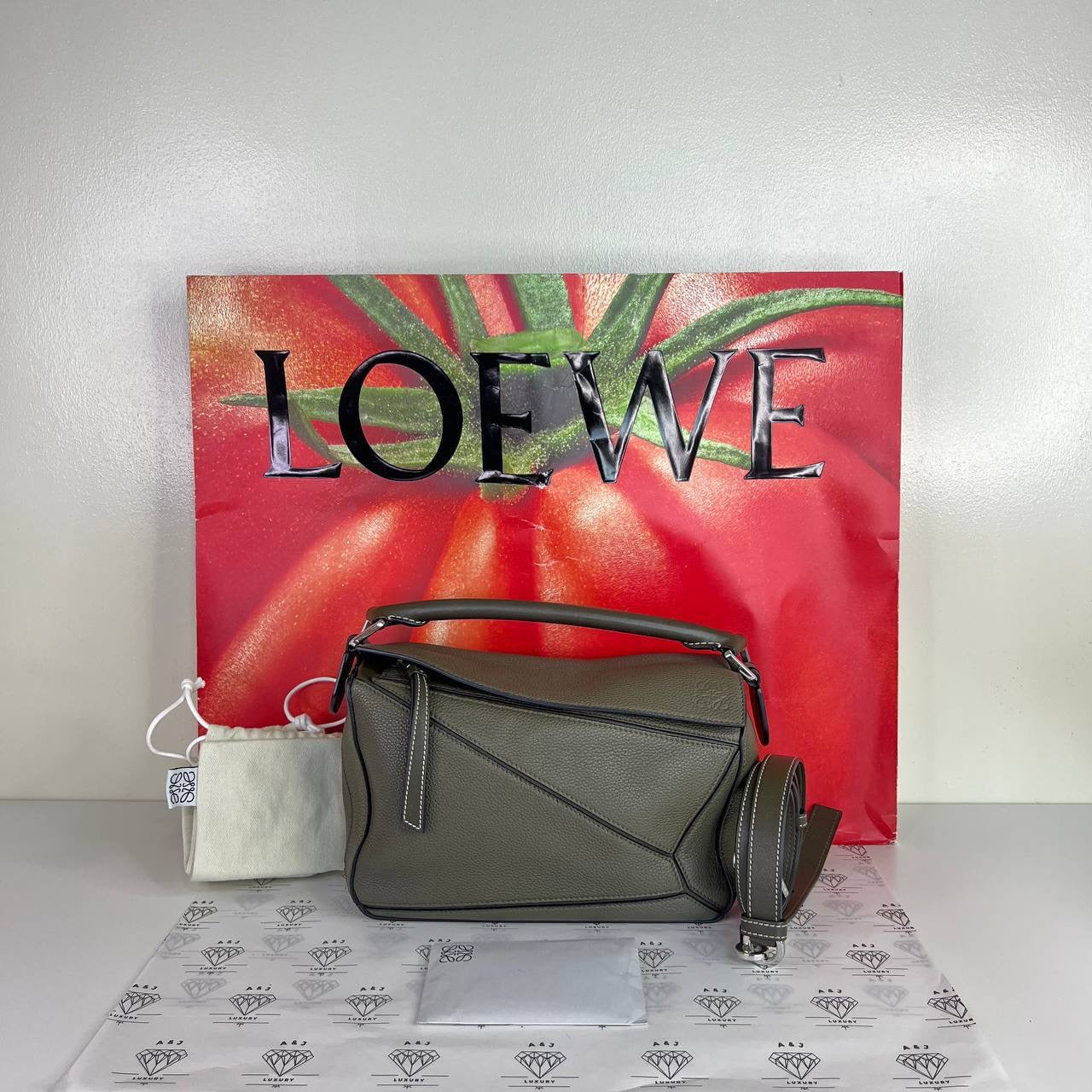 [PRE LOVED] Loewe Small Puzzle in Olive Green Grained Calfskin SHW