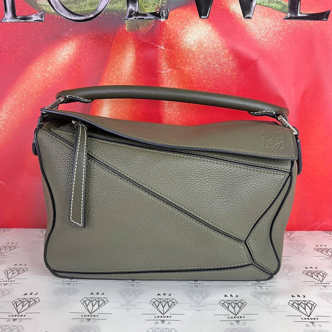 [PRE LOVED] Loewe Small Puzzle in Olive Green Grained Calfskin SHW