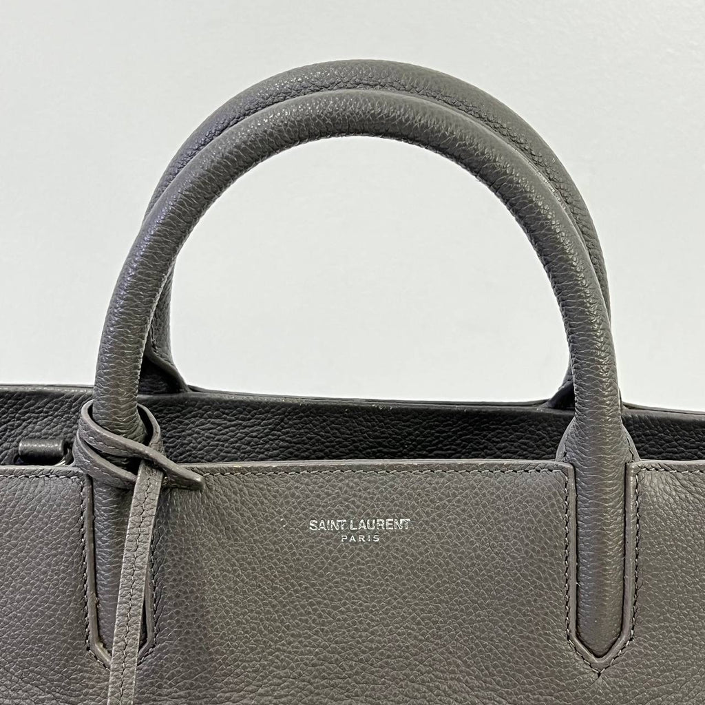 [PRE LOVED] YSL Cabas 2-way Bag in Gray Grained Leather SHW