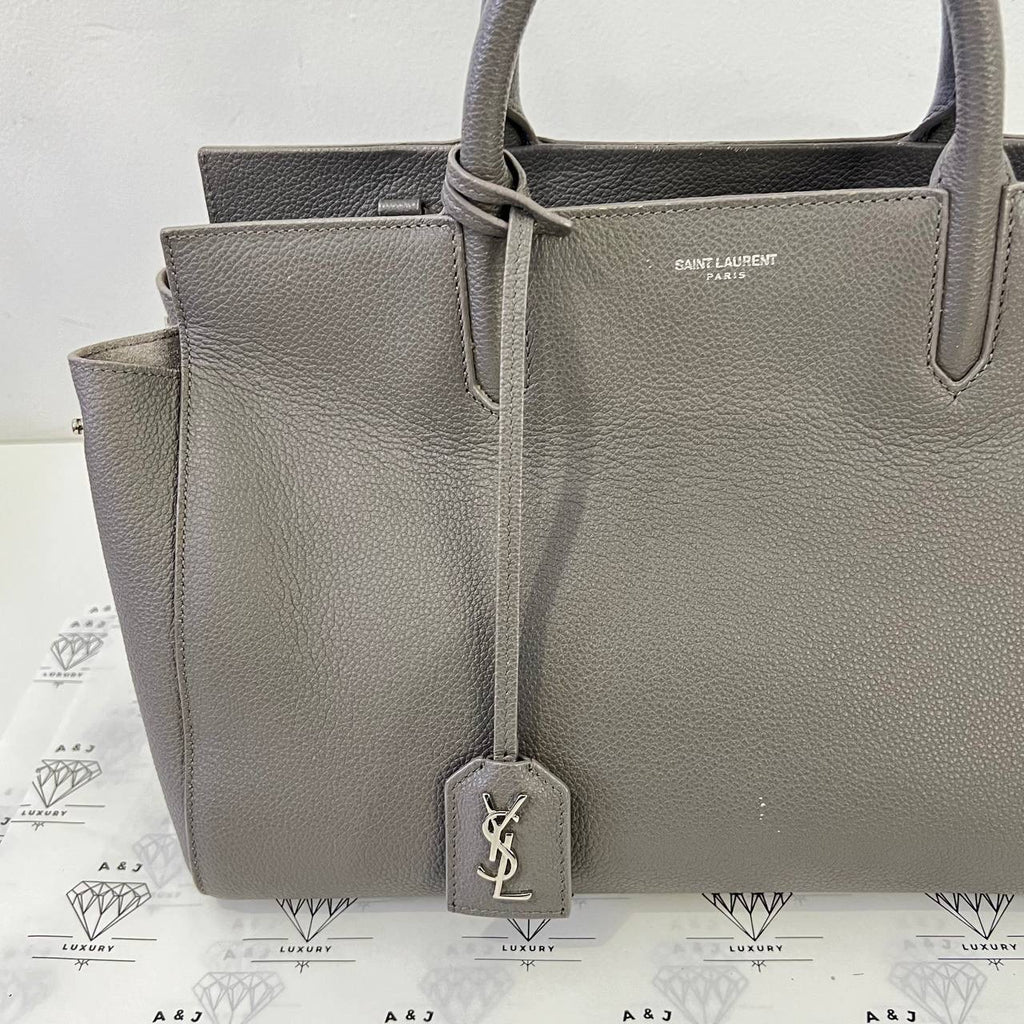 [PRE LOVED] YSL Cabas 2-way Bag in Gray Grained Leather SHW